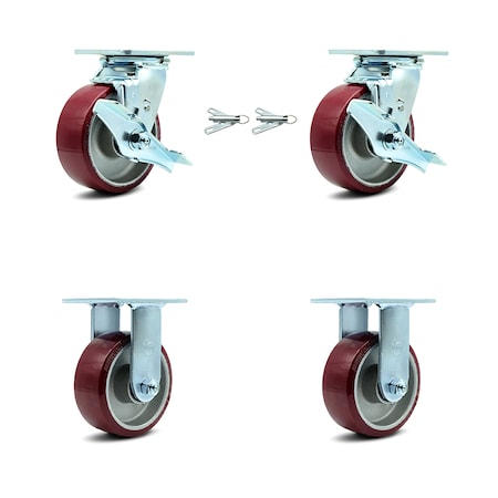 Service Caster 5 Inch Poly on Aluminum Caster Set with 2 Brakes/Swivel Lock 2 Rigid SCC SCC-30CS520-PAR-TLB-BSL-2-R-2